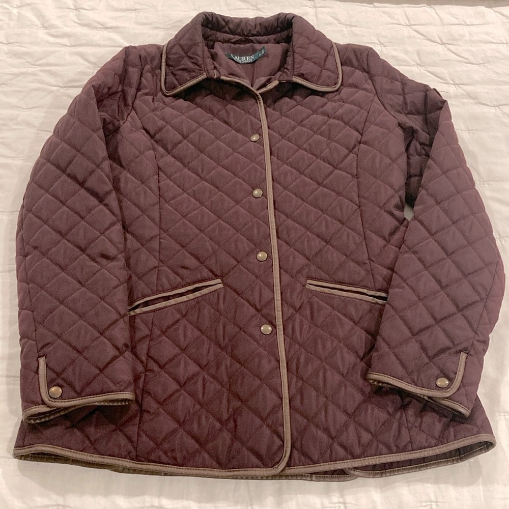 LAUREN Ralph Lauren Women's Quilted Lined Equestrian Barn Jacket Dark Burgundy S